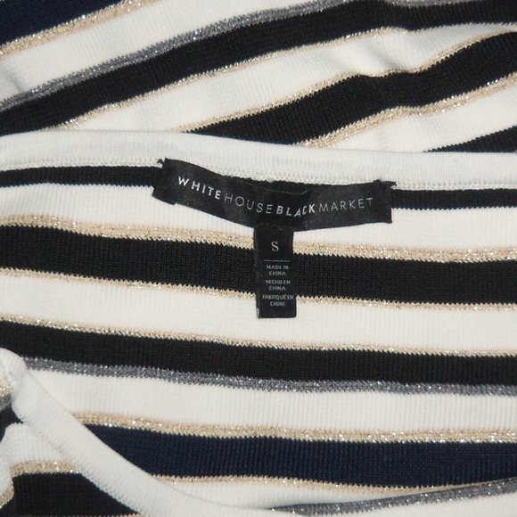 WHBM Knit Gold Black White Gray Striped Sparkle Stretch Top - Women’s Small - Picture 7 of 13